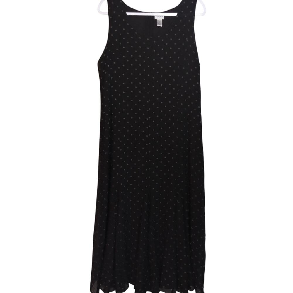 Chico's Vintage 100% Silk Dark Brown Polka Dot Sleeveless Maxi Dress Fairy Y2k L